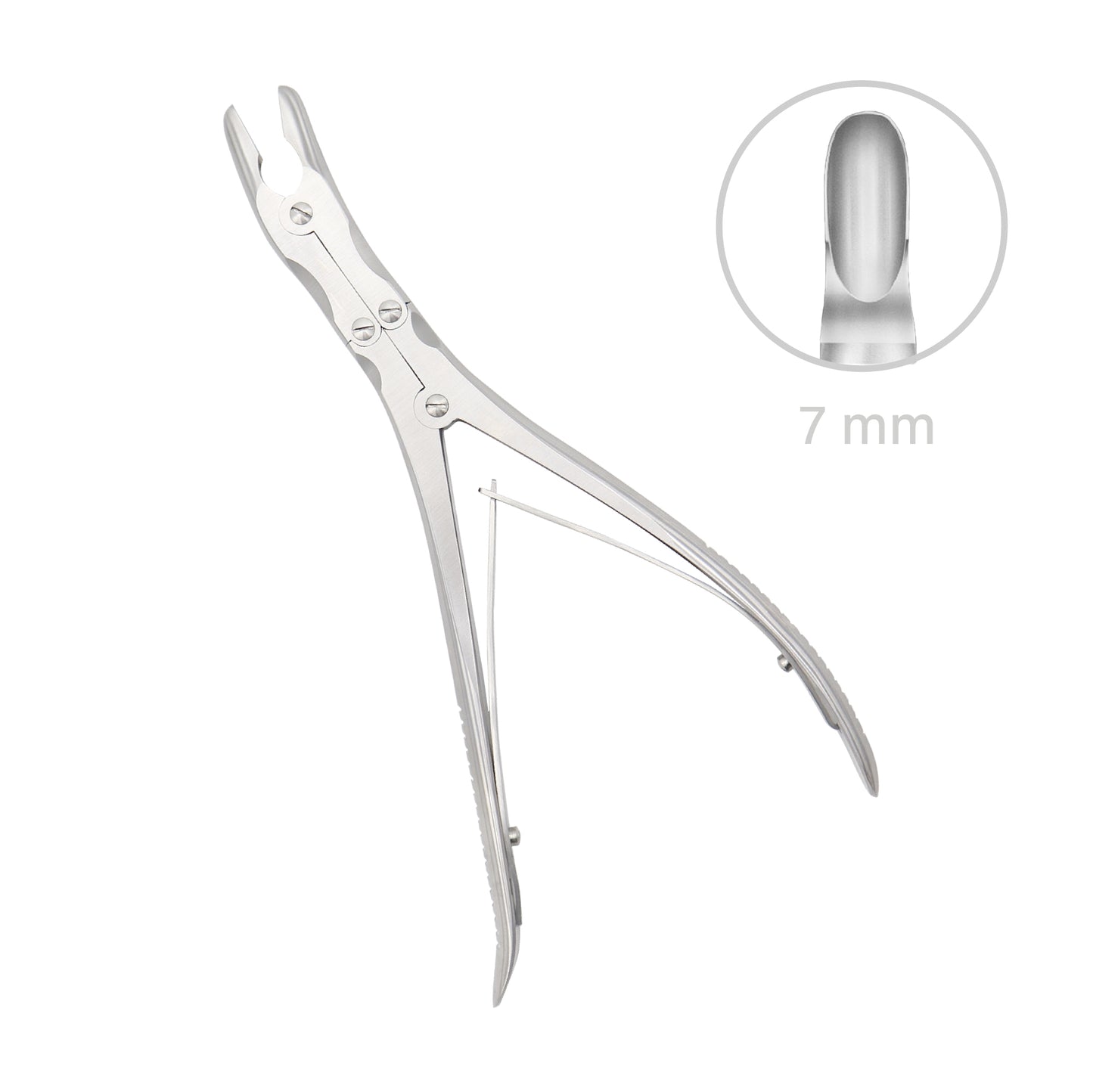 Leksell Stille Rongeur with 7mm curved jaw, double-action compound joint, and stainless steel handles for orthopedic and spinal surgery.