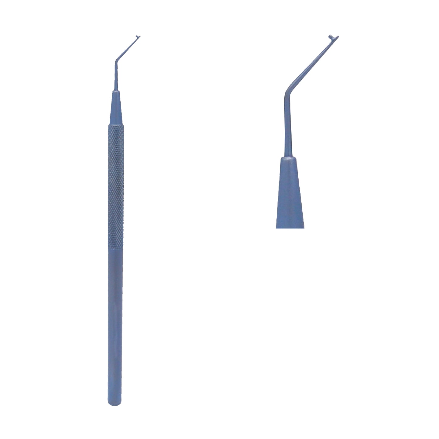 Close-up view of Lester Nucleus Rotator 0.25 mm angled T-Dialler tip for precise nucleus manipulation in ophthalmic surgery