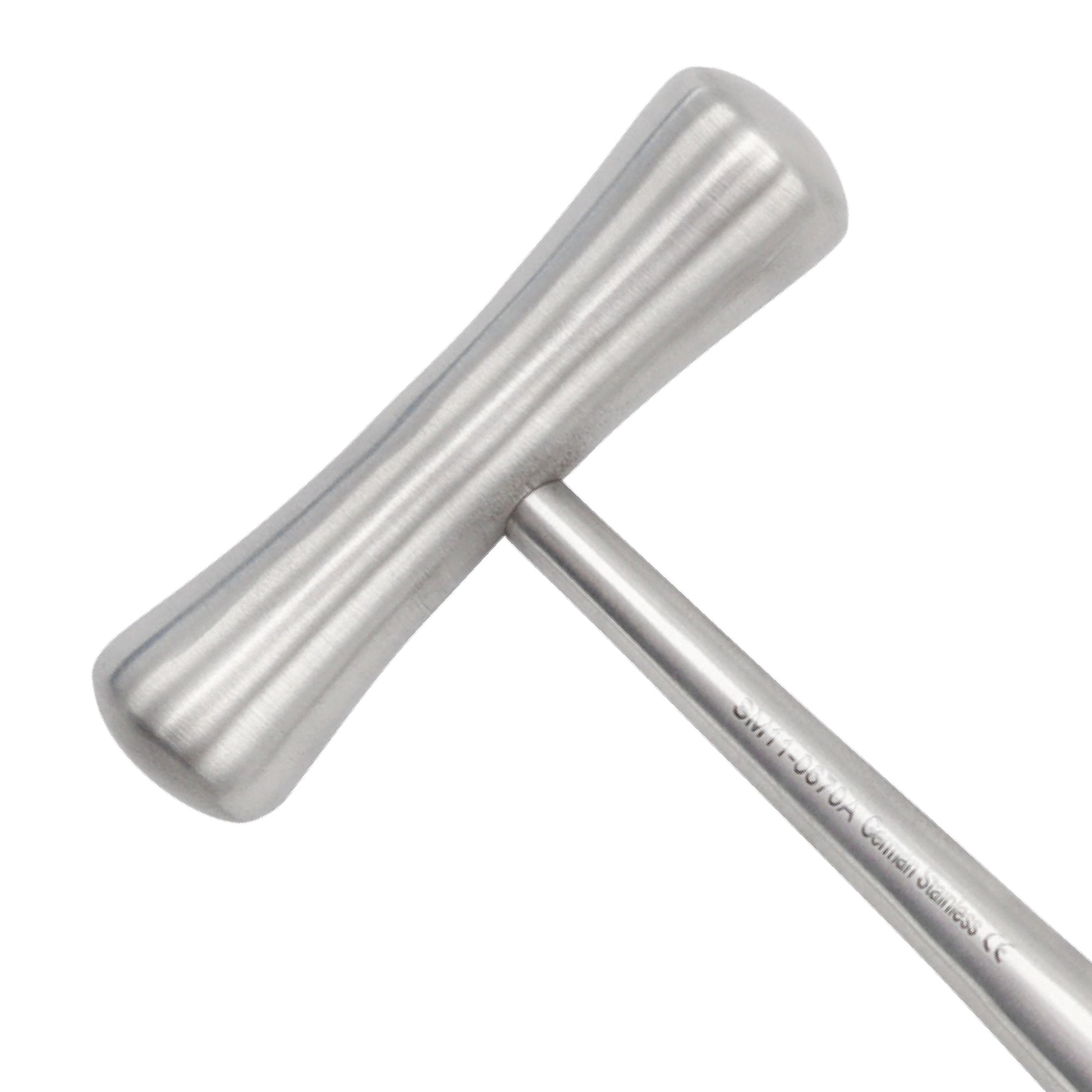 Stainless steel Lucae bone mallet surgical instrument on a solid white background.