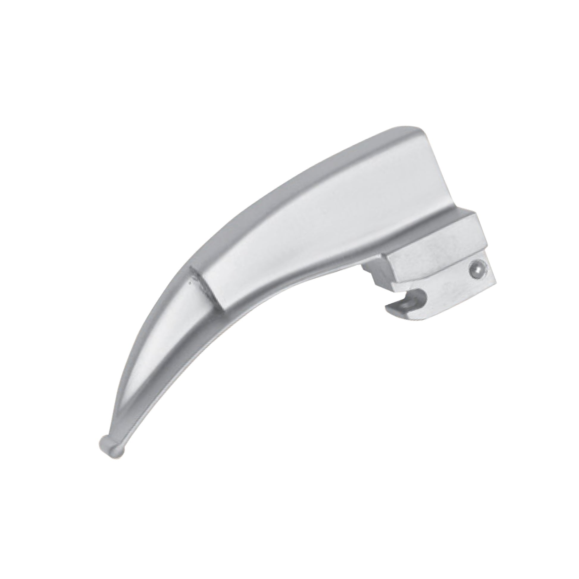 Stainless steel Macintosh fiber optic laryngoscope blade size 4 with curved profile for adult intubation.
