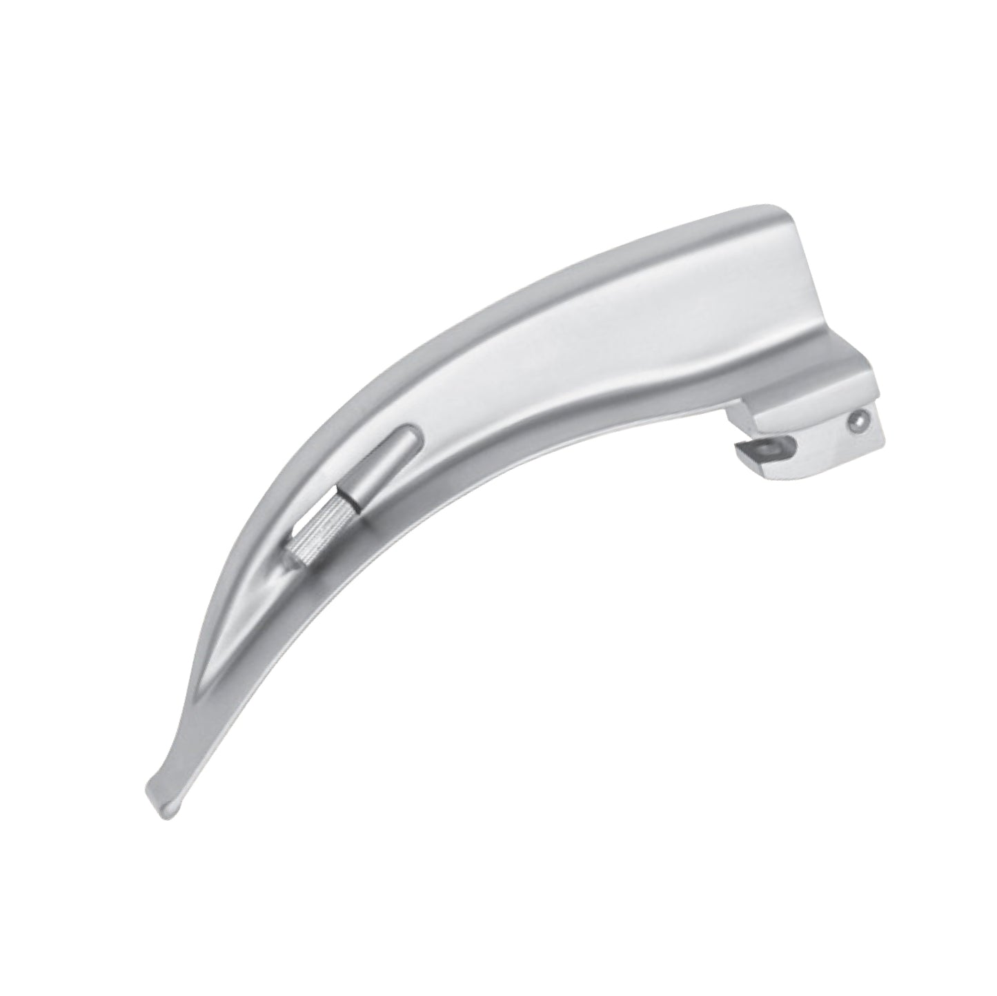 Curved stainless steel Macintosh fiber optic laryngoscope blade for adult intubation.