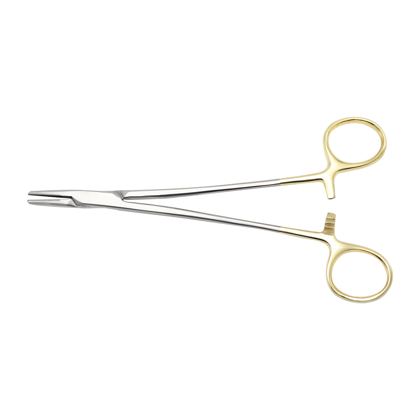Mayo-Hegar Needle Holder with Tungsten Carbide jaws, straight 20cm surgical needle driver with gold handles.