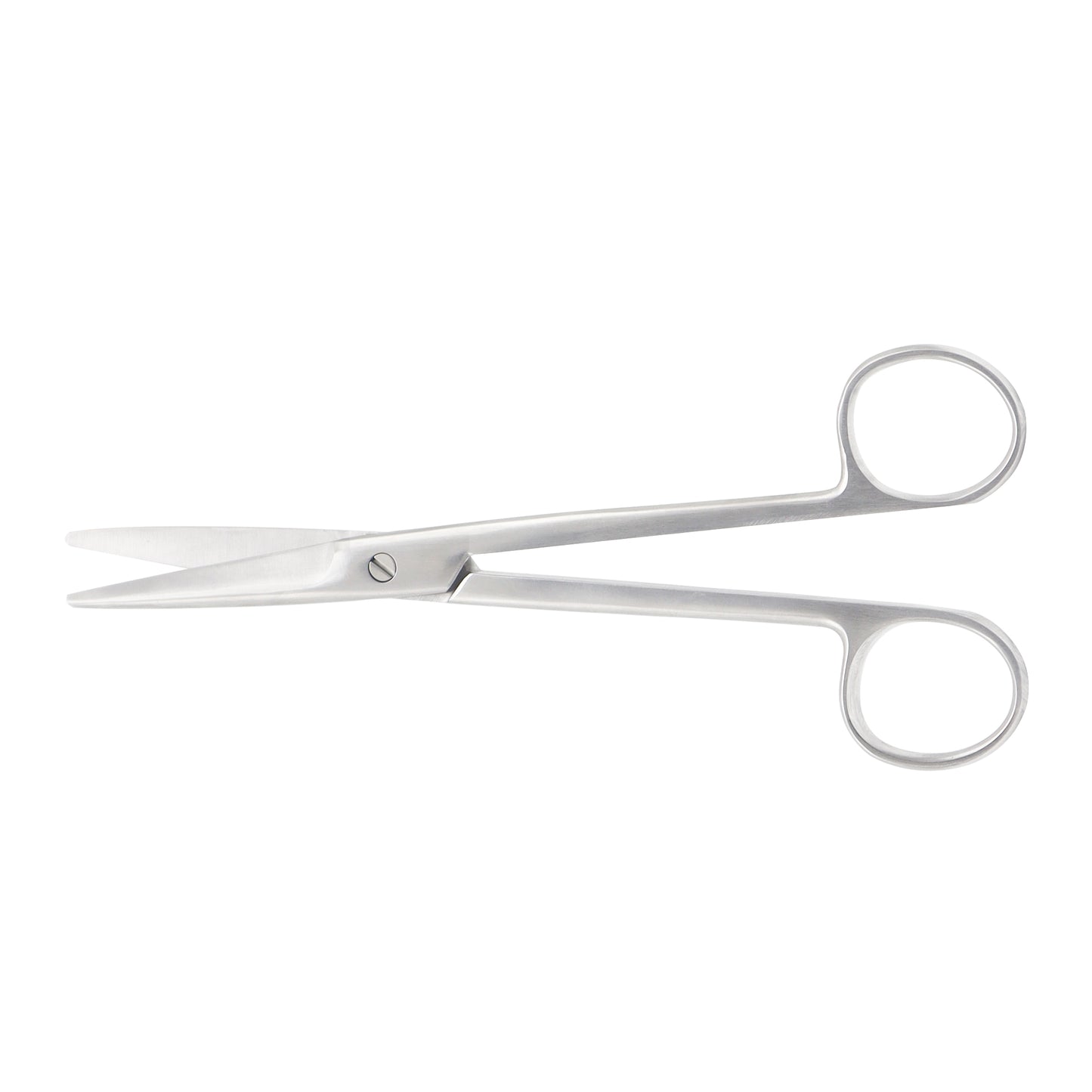 Straight Mayo-Stille dissecting scissors made of stainless steel with blunt-blunt tips and finger-ring handles on a white background.