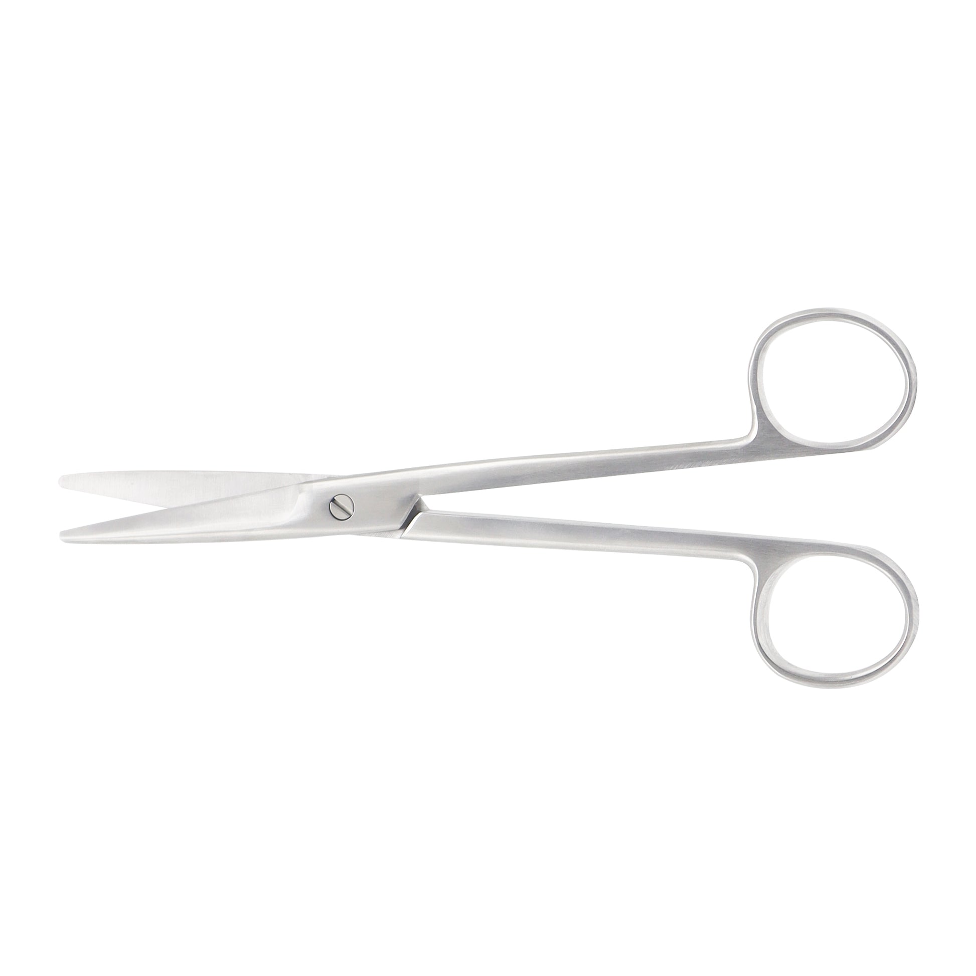 Straight Mayo-Stille dissecting scissors made of stainless steel with blunt-blunt tips and finger-ring handles on a white background.