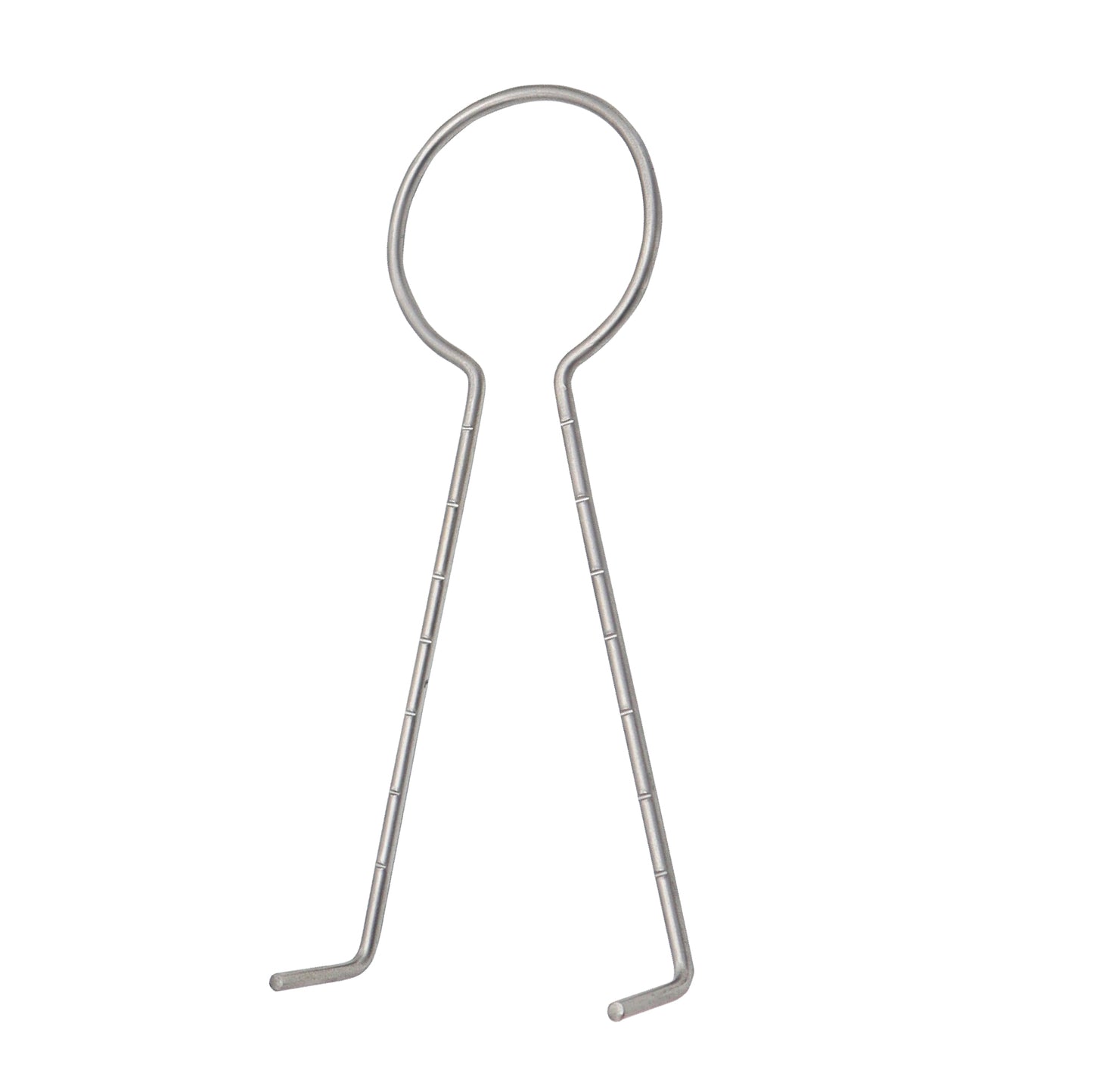 A stainless steel McKissock Keyhole Marker, a specialized surgical instrument with a circular top and two graduated limbs used for precise markings in breast surgery.