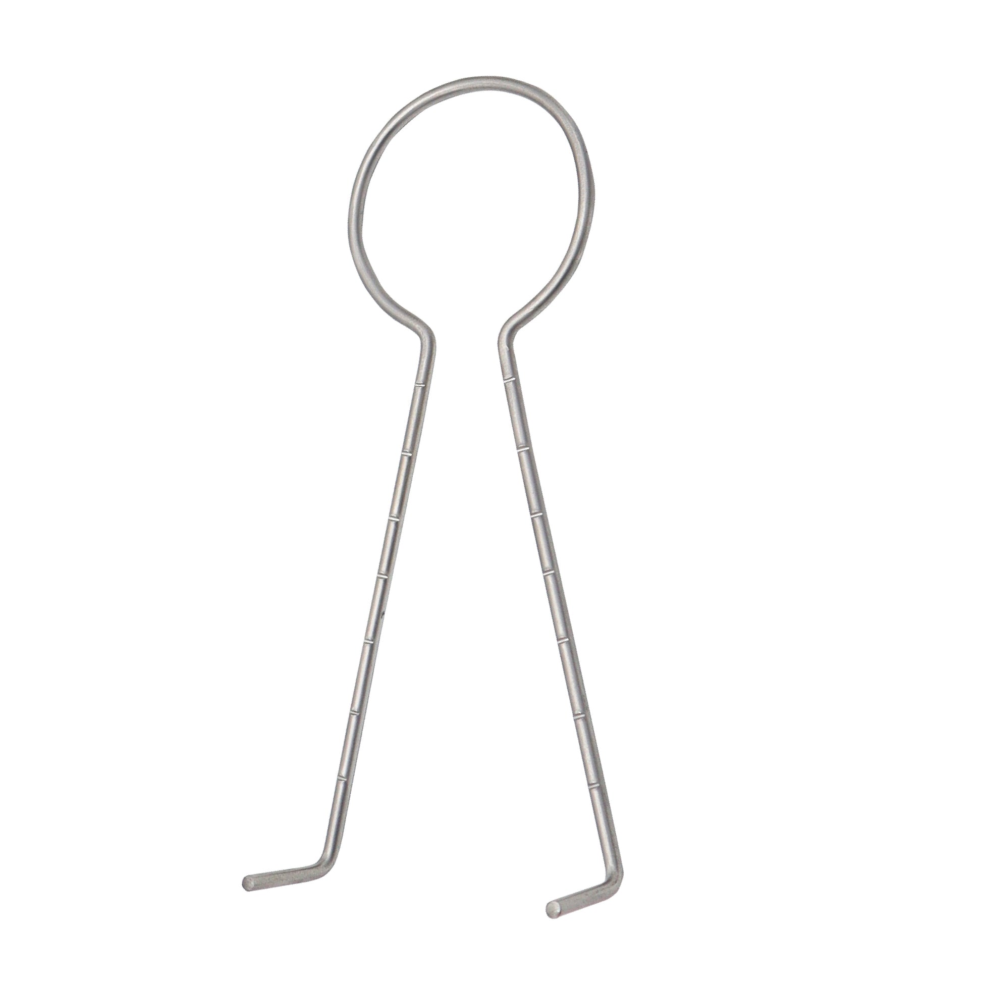 A stainless steel McKissock Keyhole Marker, a specialized surgical instrument with a circular top and two graduated limbs used for precise markings in breast surgery.