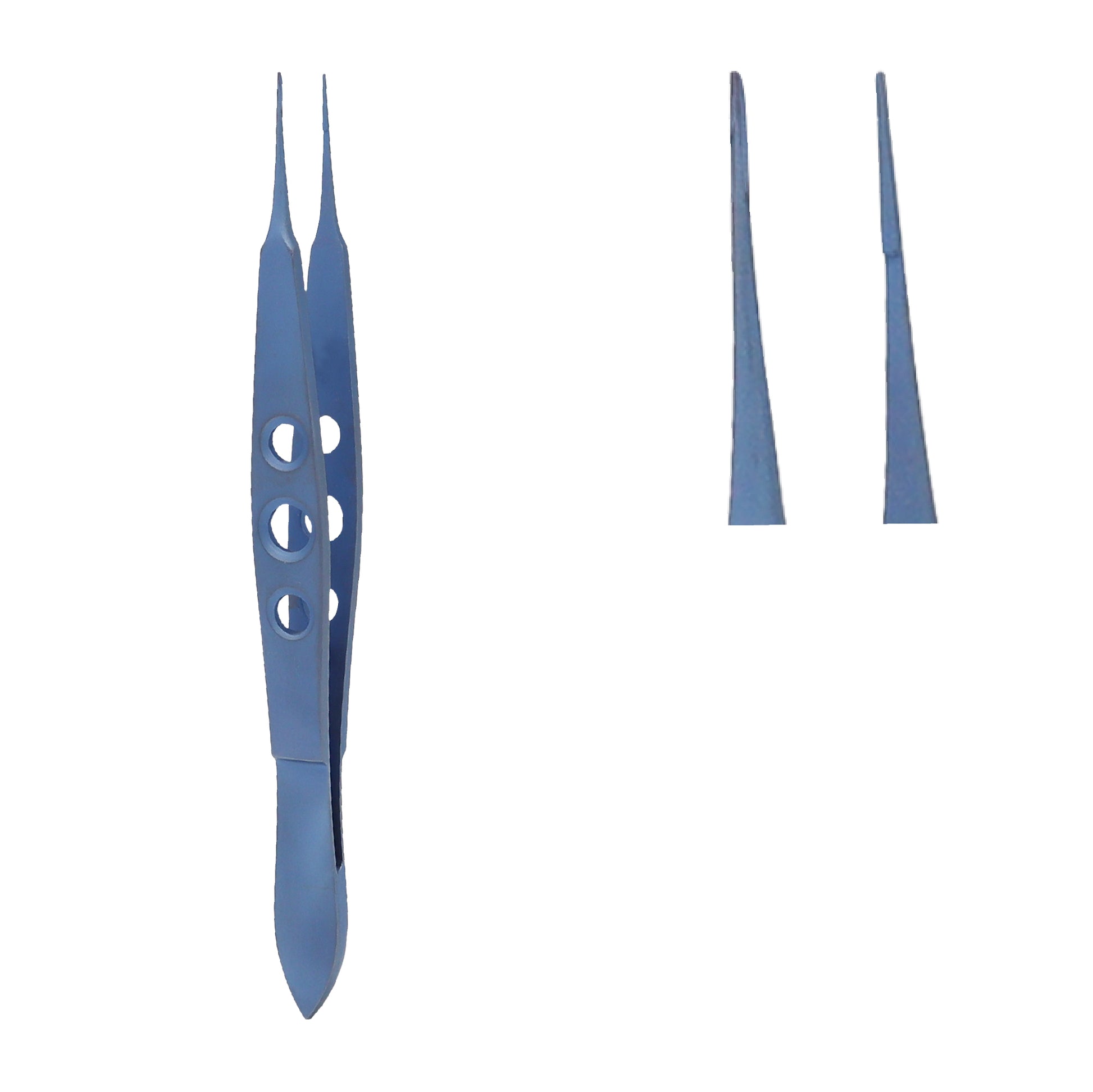 Straight titanium McPherson ophthalmic forceps, 11 cm length, designed for delicate micro-tying procedures in eye surgery with fine control