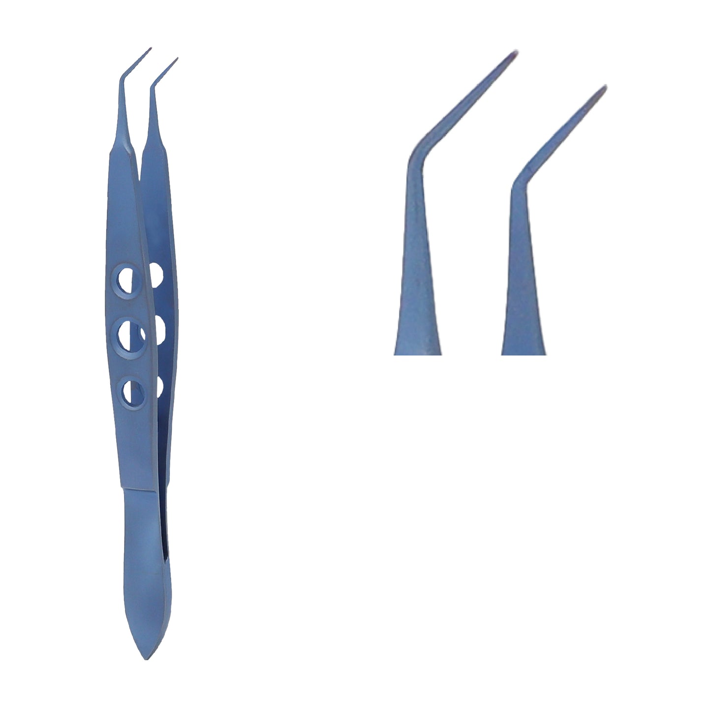 Angled McPherson micro-tying ophthalmic forceps with 7 mm tying platform, titanium construction, 11 cm length