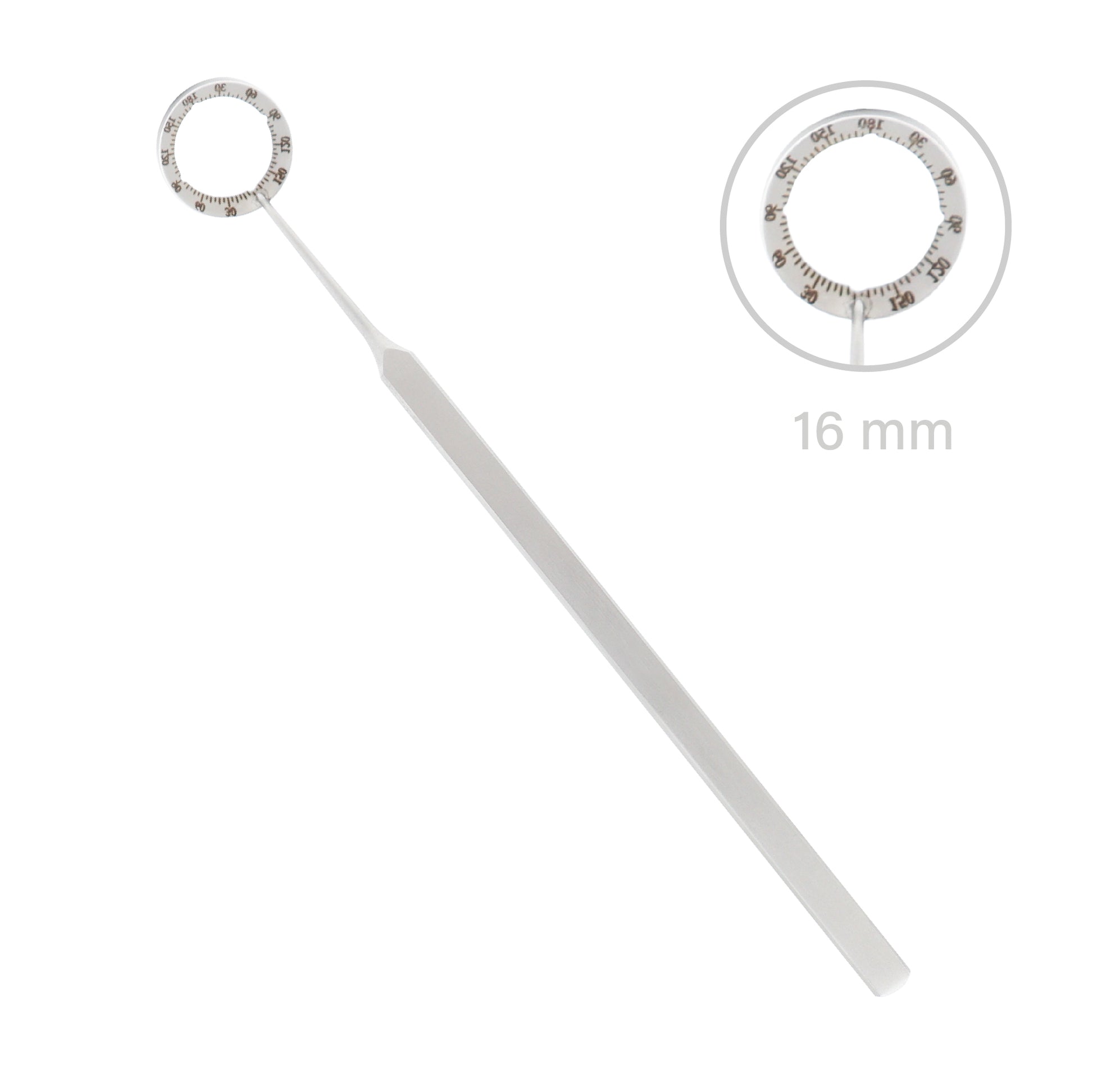 Mendez degree gauge ring with 0 to 360 degree markings and point fixation handle
