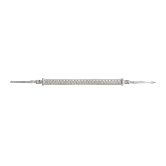 Metal tool with a pointed end on a white background
