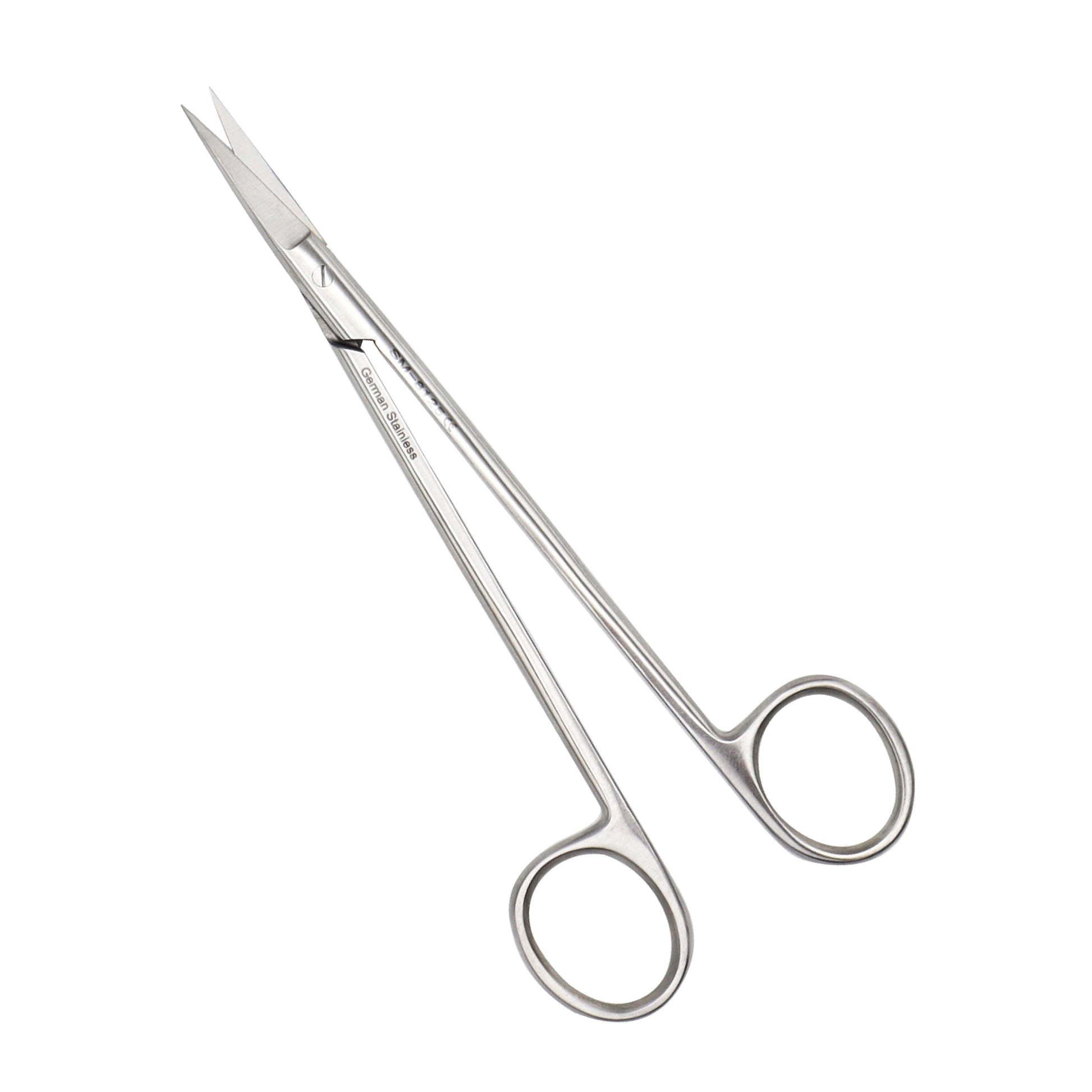 Straight Metzenbaum dissecting scissors made of German stainless steel, featuring a long shank and blunt tips for surgical tissue dissection.
