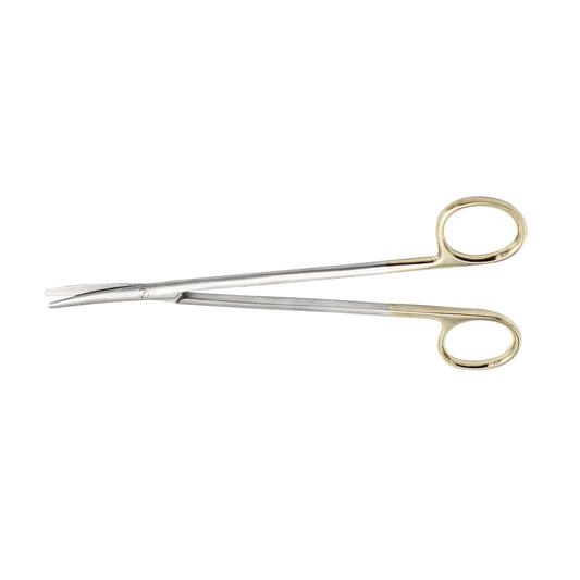 Metzenbaum surgical scissors with tungsten carbide tips, straight design, used for precise soft tissue dissection in surgery