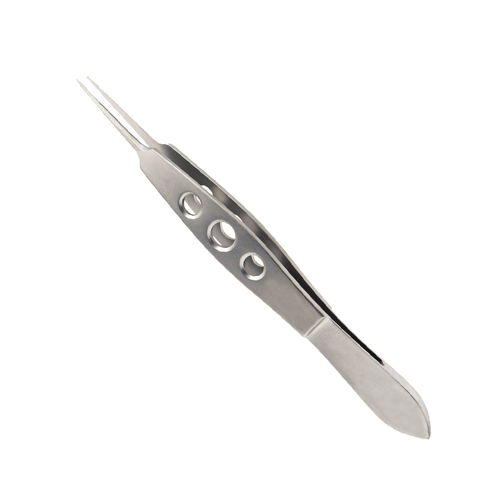 Micro-Iris forceps with tying platform, toothed 1x2 design, 0.40 mm tip, 10.5 cm length for precise ophthalmic tissue handling