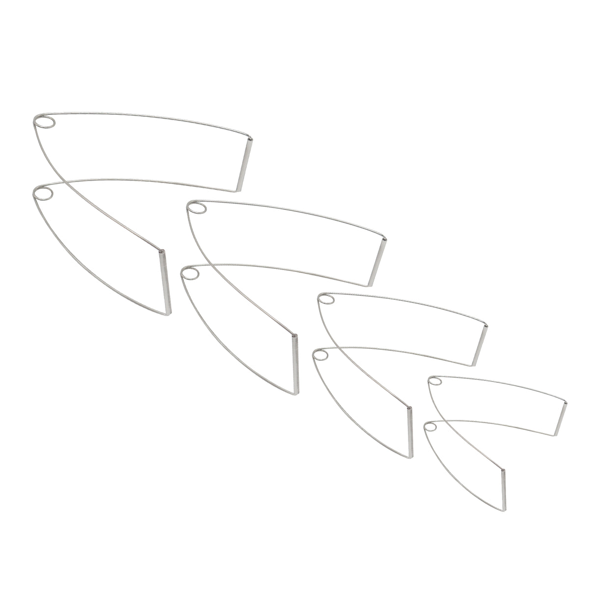 Set of 8 curved transparent modular divider panels in graduated sizes arranged in four interlocking pairs on a white background.