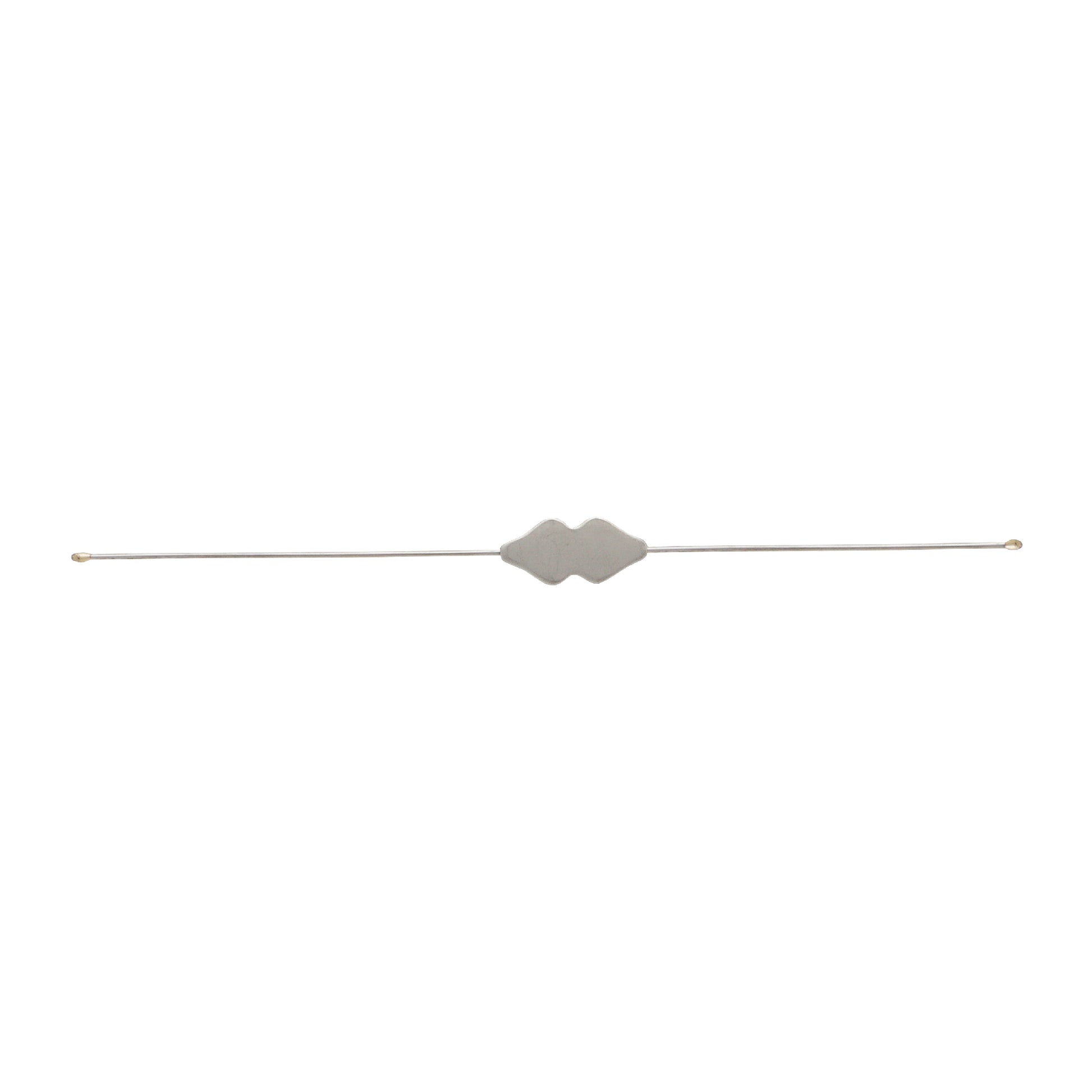 A double-ended Bowman Lacrimal Probe made of silver-toned stainless steel, featuring a flat, textured central grip and thin, flexible rounded tips used for ophthalmic duct procedures.