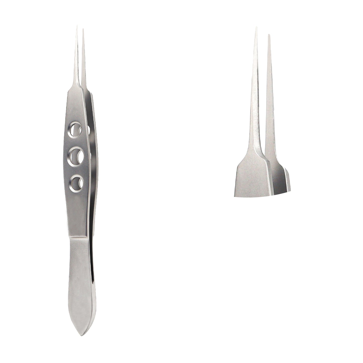 McPherson plain corneal forceps, straight design with ultra-fine 0.3 mm tips, 10.5 cm overall length for microsurgical ophthalmic use