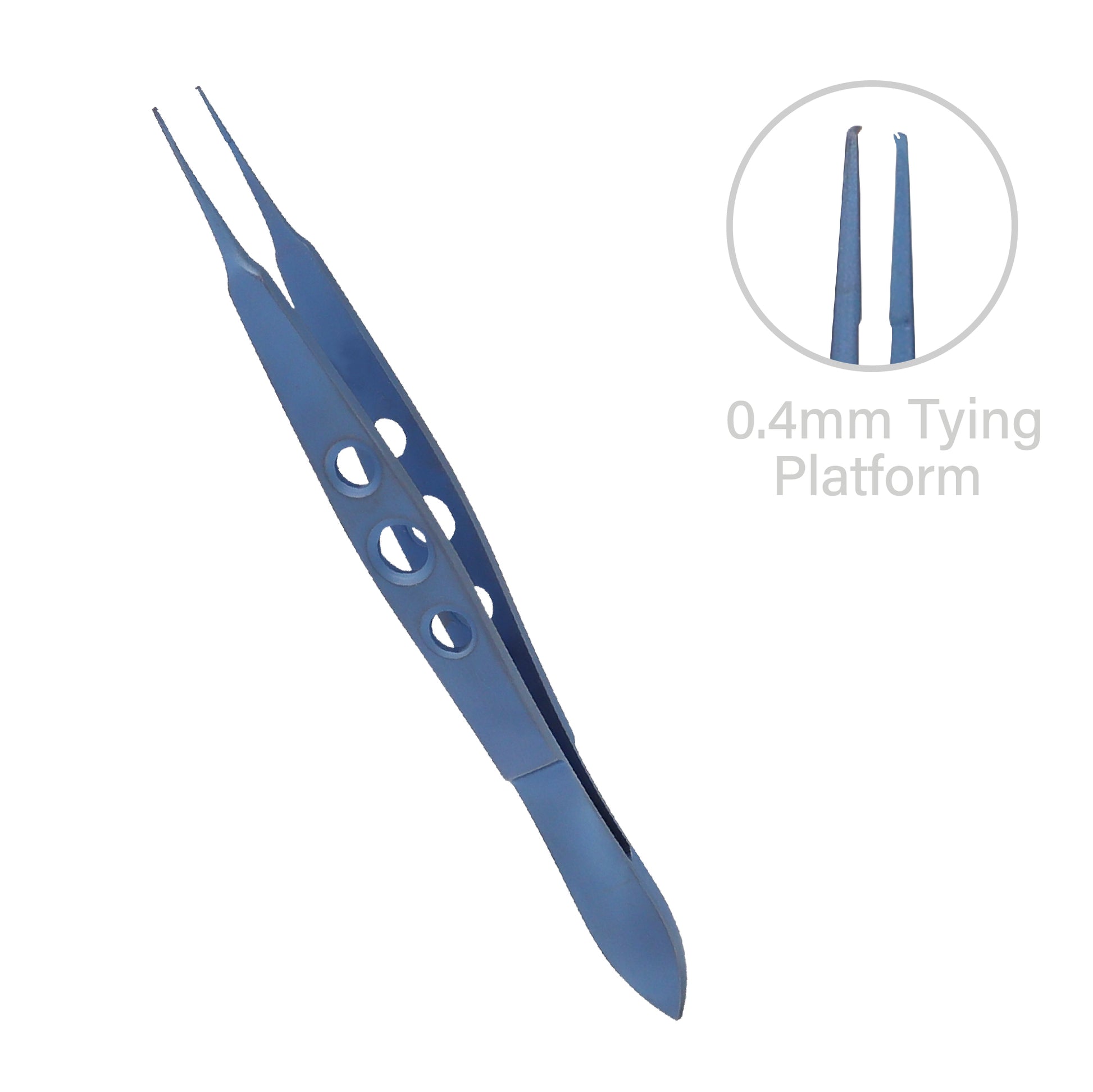Straight McPherson forceps 11cm with fine 0.4 mm tips and tying platform for eye surgery