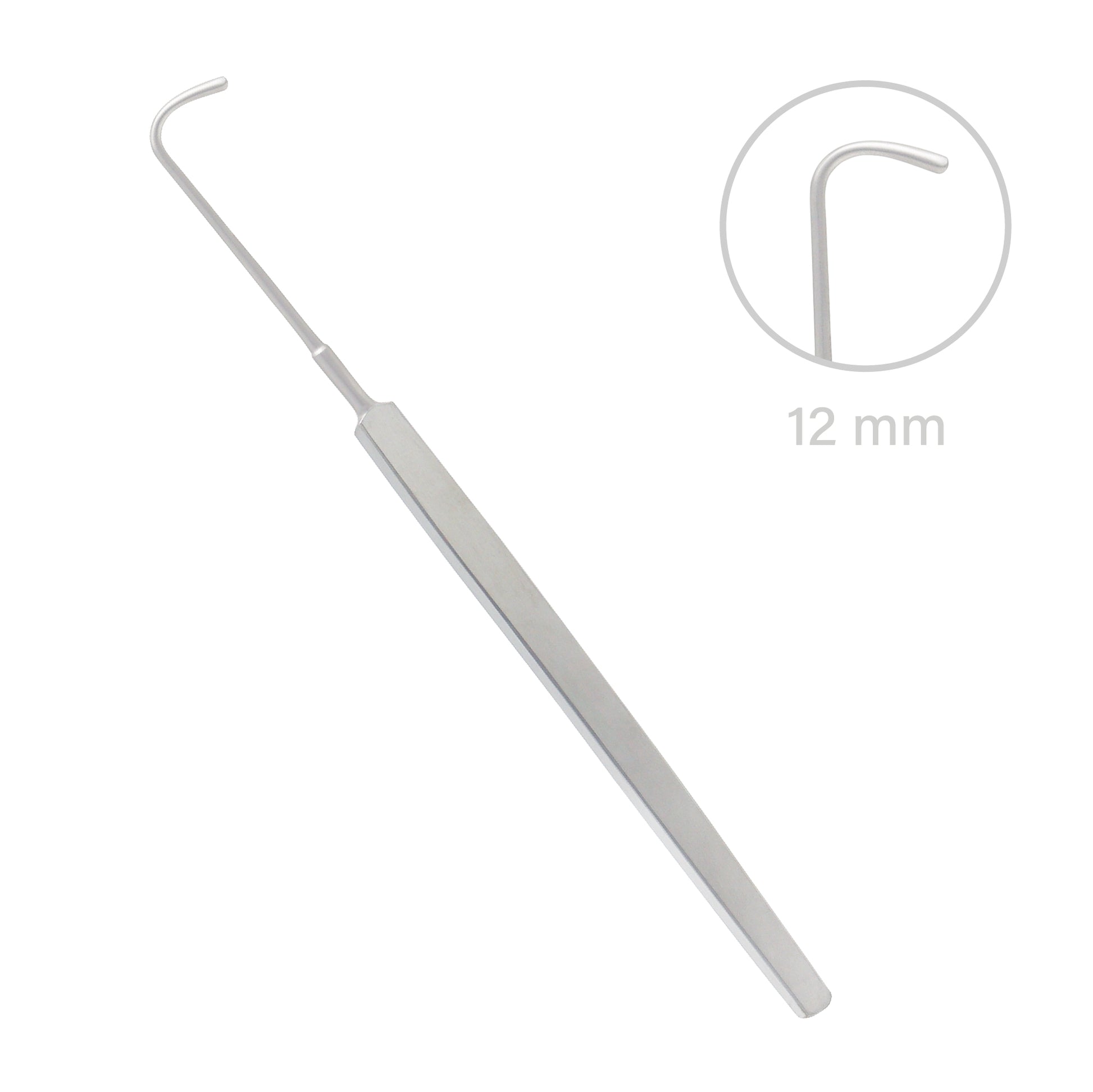 Strabismus Hook 12 mm for controlled retraction and handling of eye tissues during ophthalmic surgery