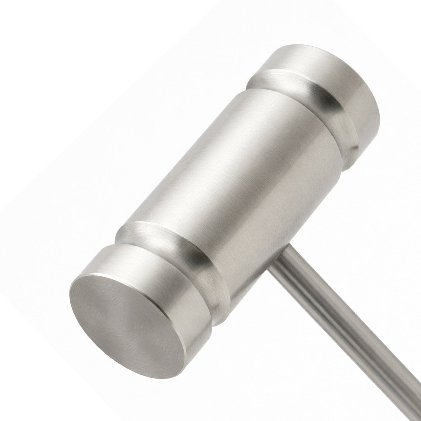 Heavy surgical bone mallet with a round steel head and a non-slip brown phenolic grip.