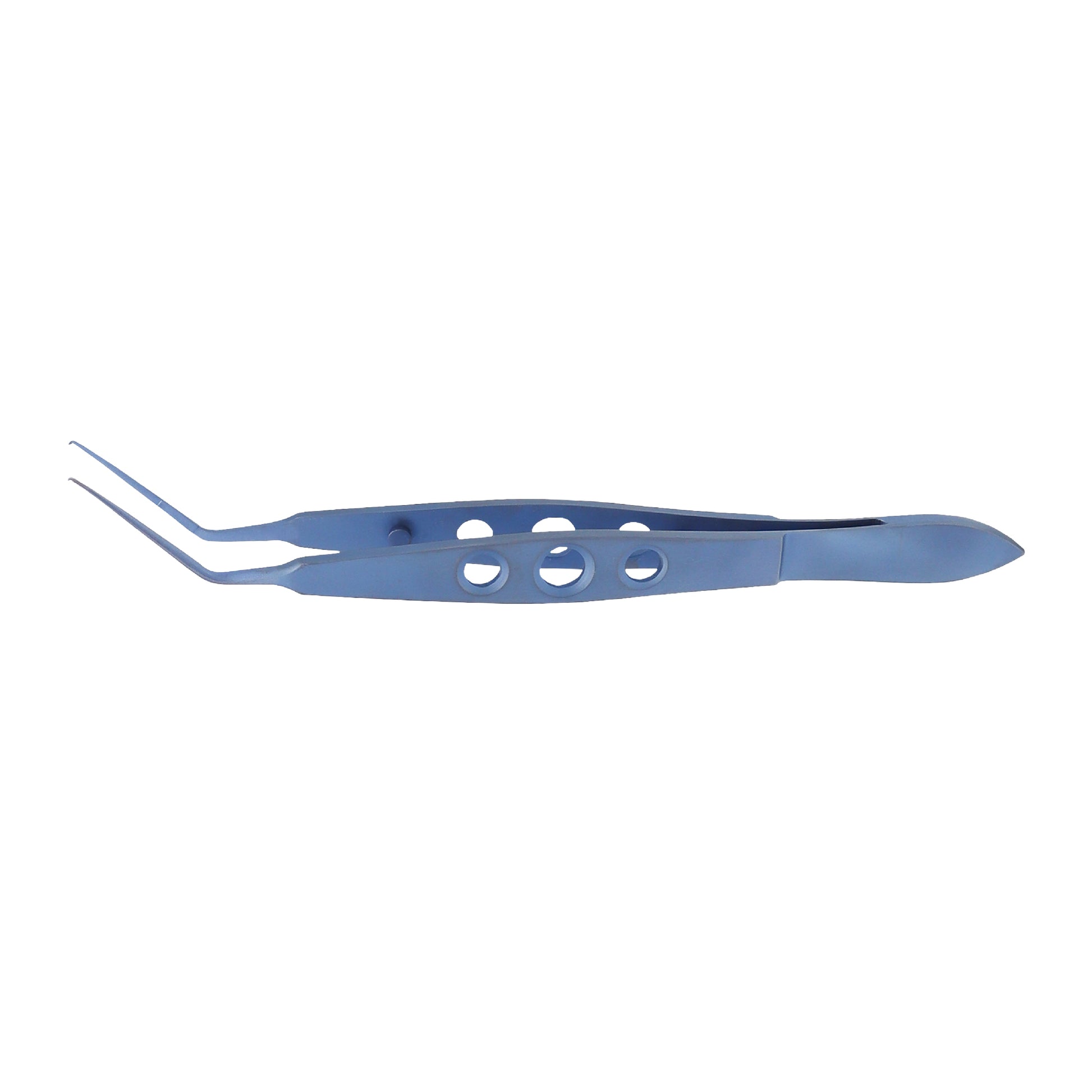 A pair of blue Lehner capsulorhexis forceps with delicate grasping tips for ophthalmic procedures.