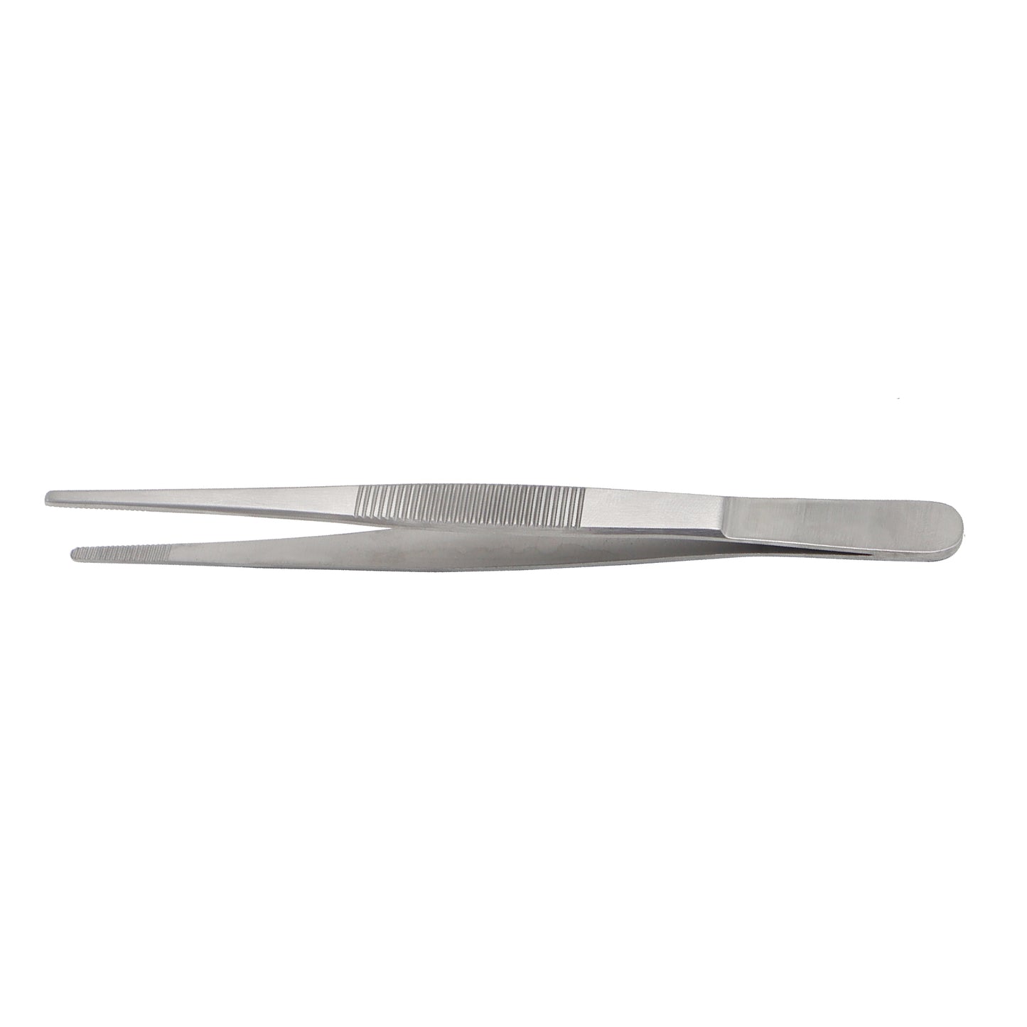 Pair of metal tweezers on a white background