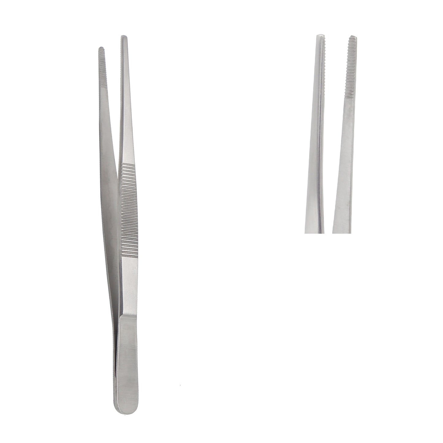 Pair of silver tweezers on a white background