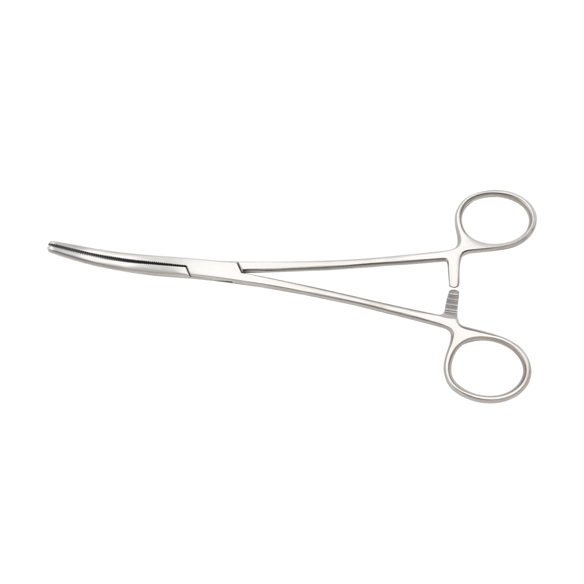 A pair of curved Rochester Pean Hemostatic Forceps made of stainless steel with serrated jaws.