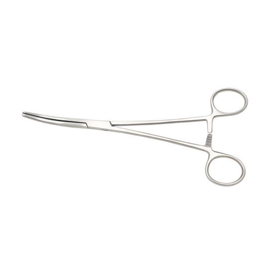 A pair of curved Rochester Pean Hemostatic Forceps made of stainless steel with serrated jaws.