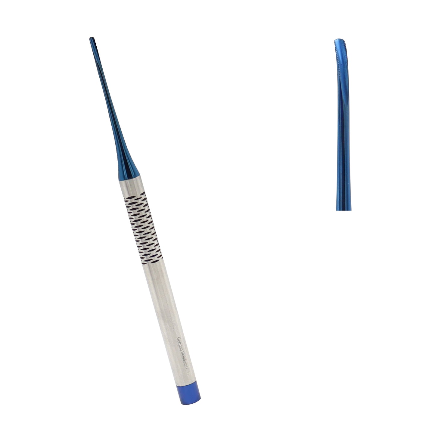 Professional dental PDL luxating root elevator used by dentists to sever periodontal ligaments during oral surgery.