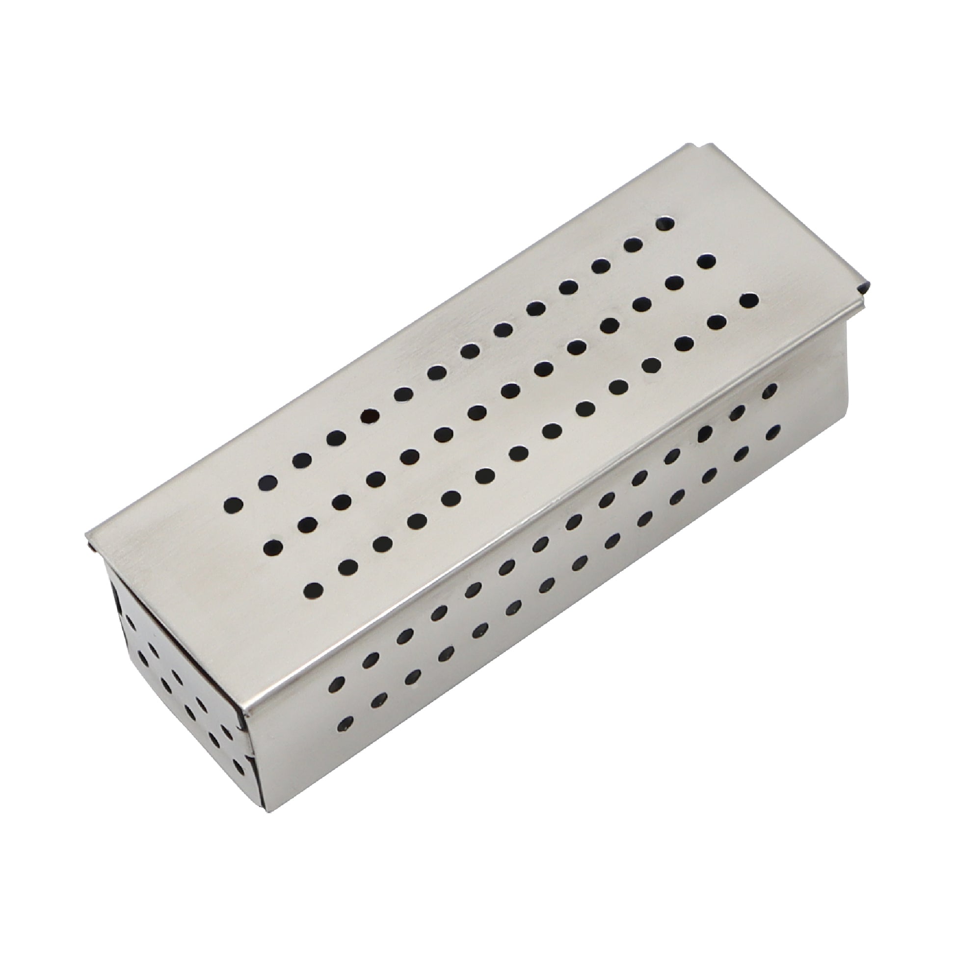 Rectangular perforated stainless steel container used for organizing and autoclaving medical and dental accessories.