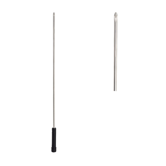 A long stainless steel puppet arm control rod with a black grip handle and a loop connector tip shown against a white background.