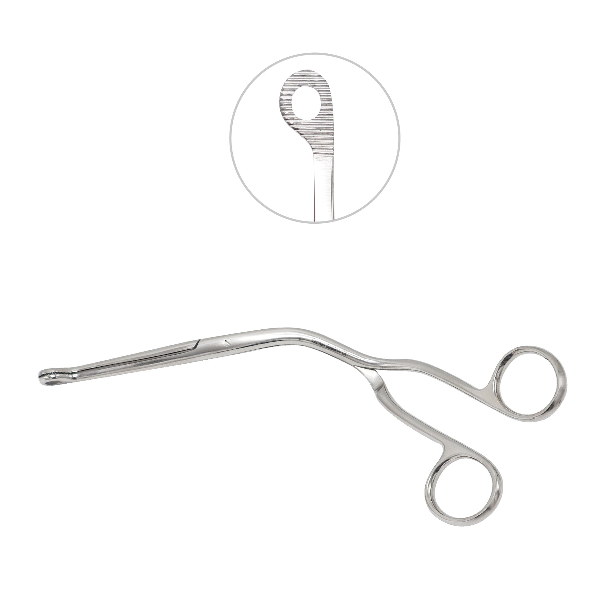 Reusable Magill Forceps 17cm metallic airway instrument with close-up inset on a white background, showing precision tips for anesthesia and intubation procedures.