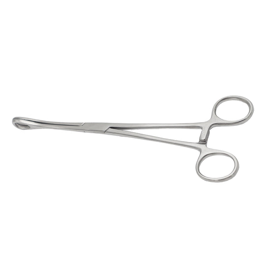 20 cm reusable sponge forceps with ring handle and serrated jaws for secure, non-traumatic grasping of swabs during surgery