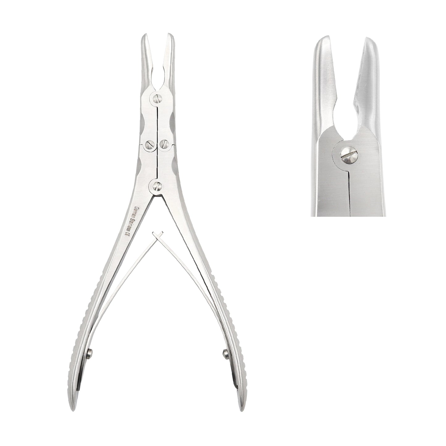 Ruskin Bone Rongeur with double-action joint and curved duckbill jaws for orthopedic bone cutting.