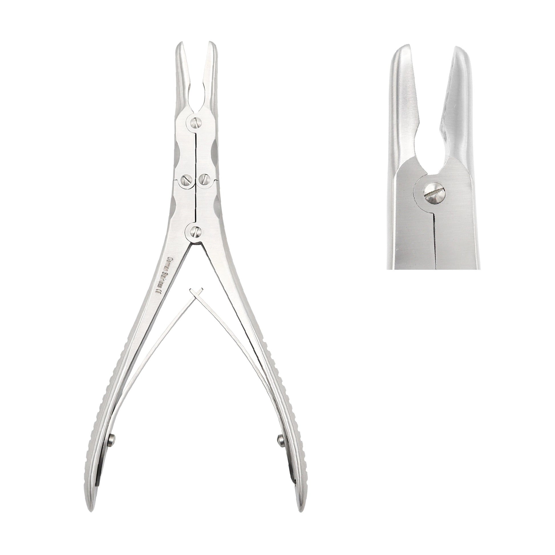 Ruskin Bone Rongeur with double-action joint and curved duckbill jaws for orthopedic bone cutting.