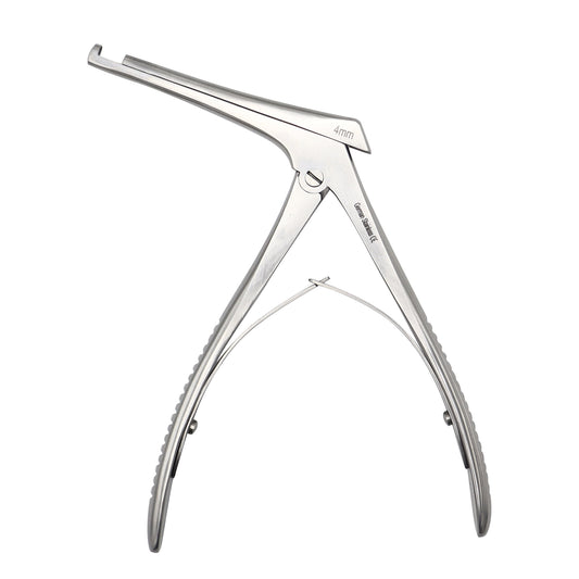 Stainless steel Schlesinger cervical rongeur bone punch with a 4mm bite and spring handle for spinal surgery.