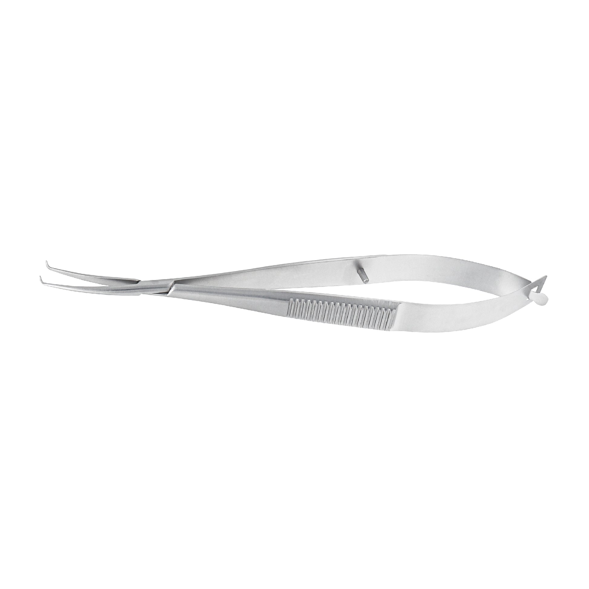 A pair of silver-colored Clayman Implantation Lens Forceps with a looped tip, isolated on a white background.