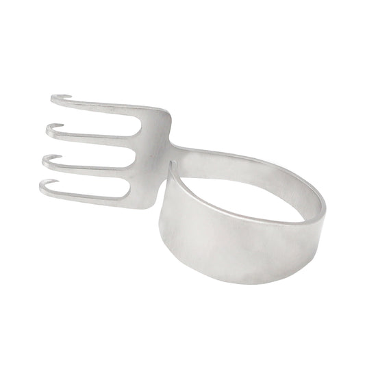 A silver-colored Freeman mini rake retractor with a thumb ring, made from German stainless steel, designed for surgical use.
