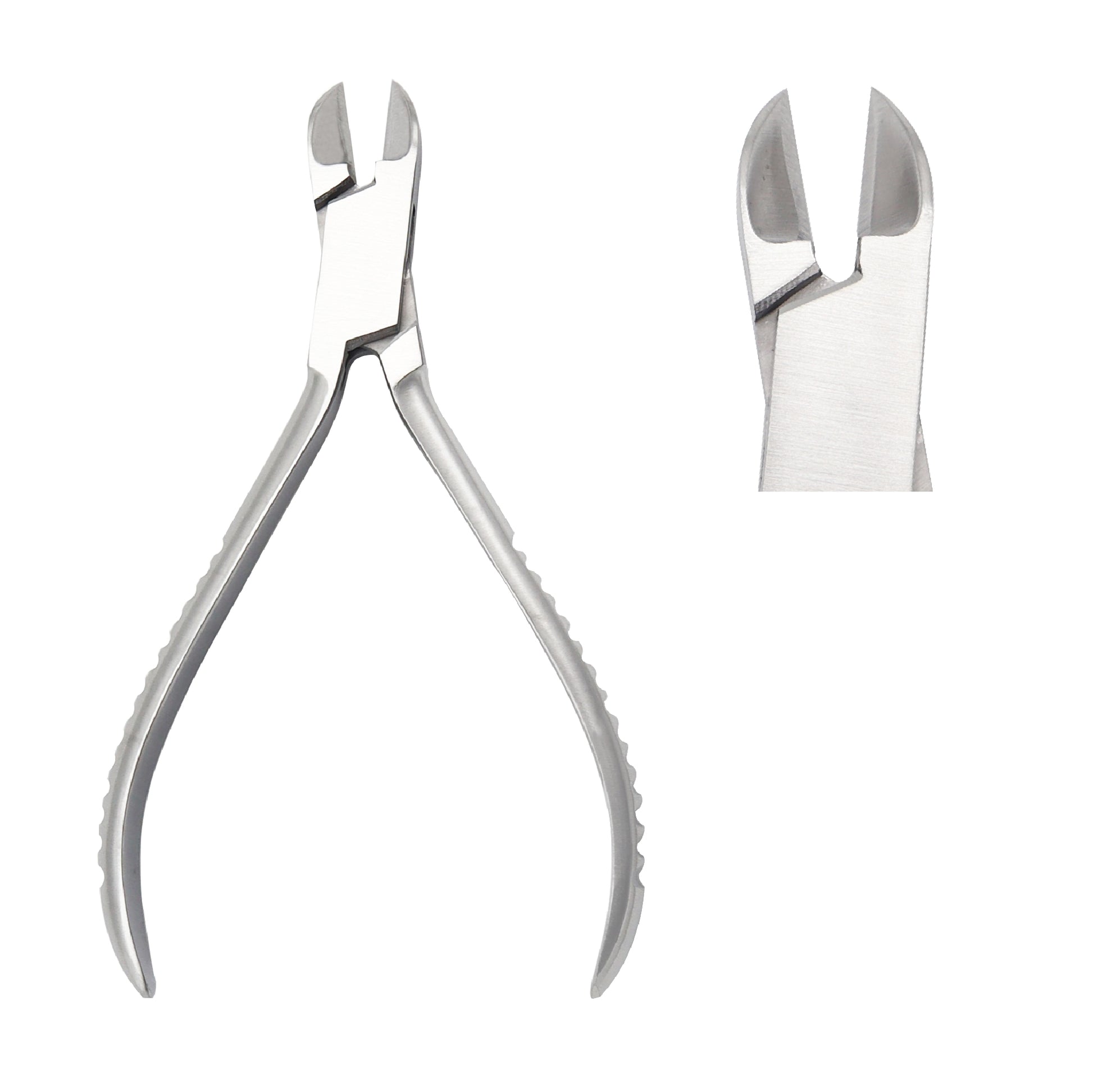 A silver Side Cutter surgical instrument, with a curved cutting edge and an ergonomic handle, displayed in two different angles to show the details.