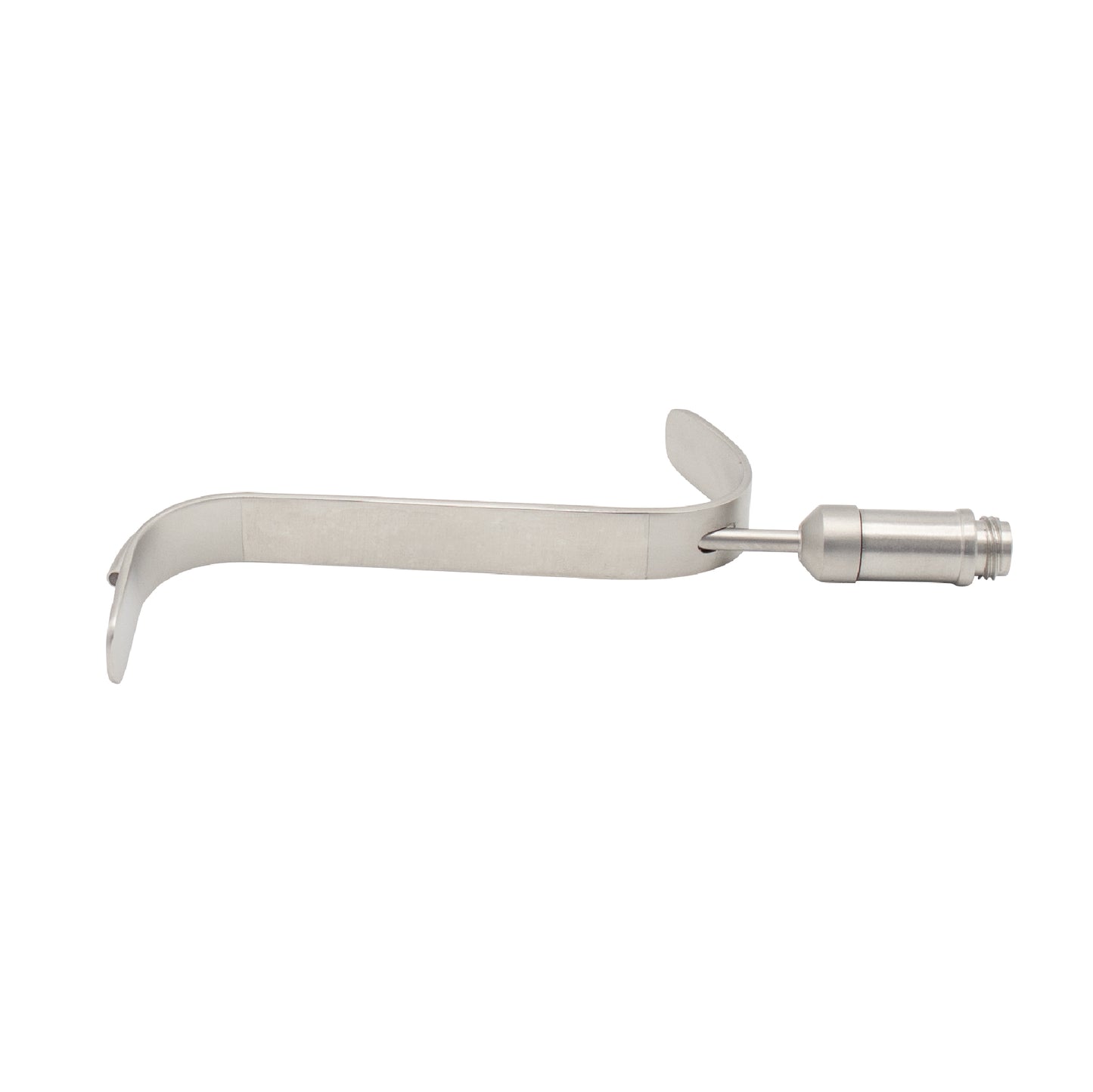 A silver nasal retractor with a curved blade and a hinge mechanism.