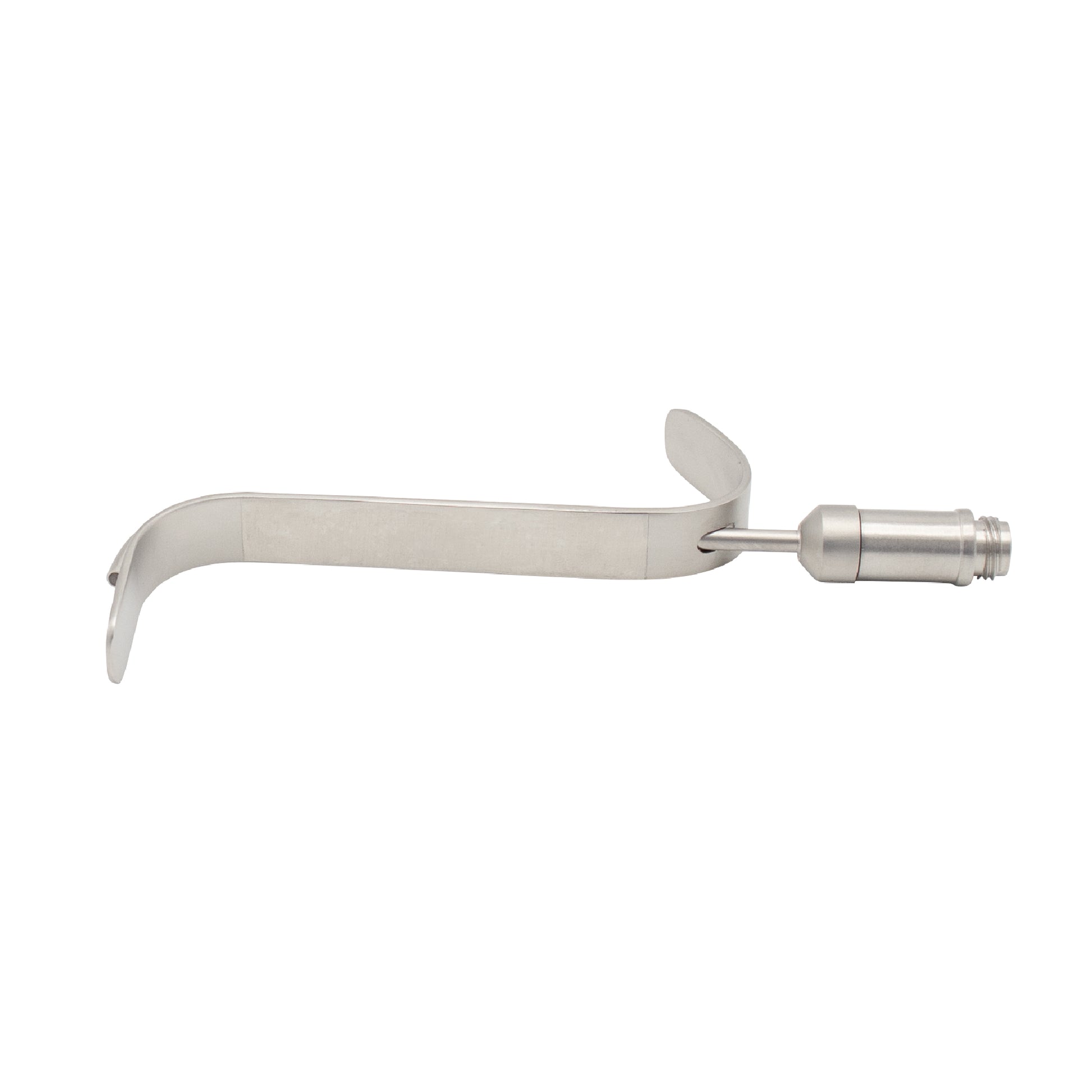 A silver nasal retractor with a curved blade and a hinge mechanism.
