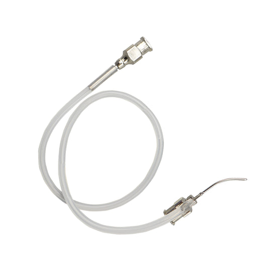 Simcoe 23G aspiration irrigation cannula with 0.3 mm precision for ophthalmic surgical fluid management and eye surgery procedures