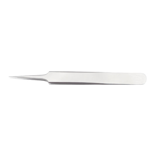 A single, extra delicate jewelers forceps with a pointed tip and slender metal construction.