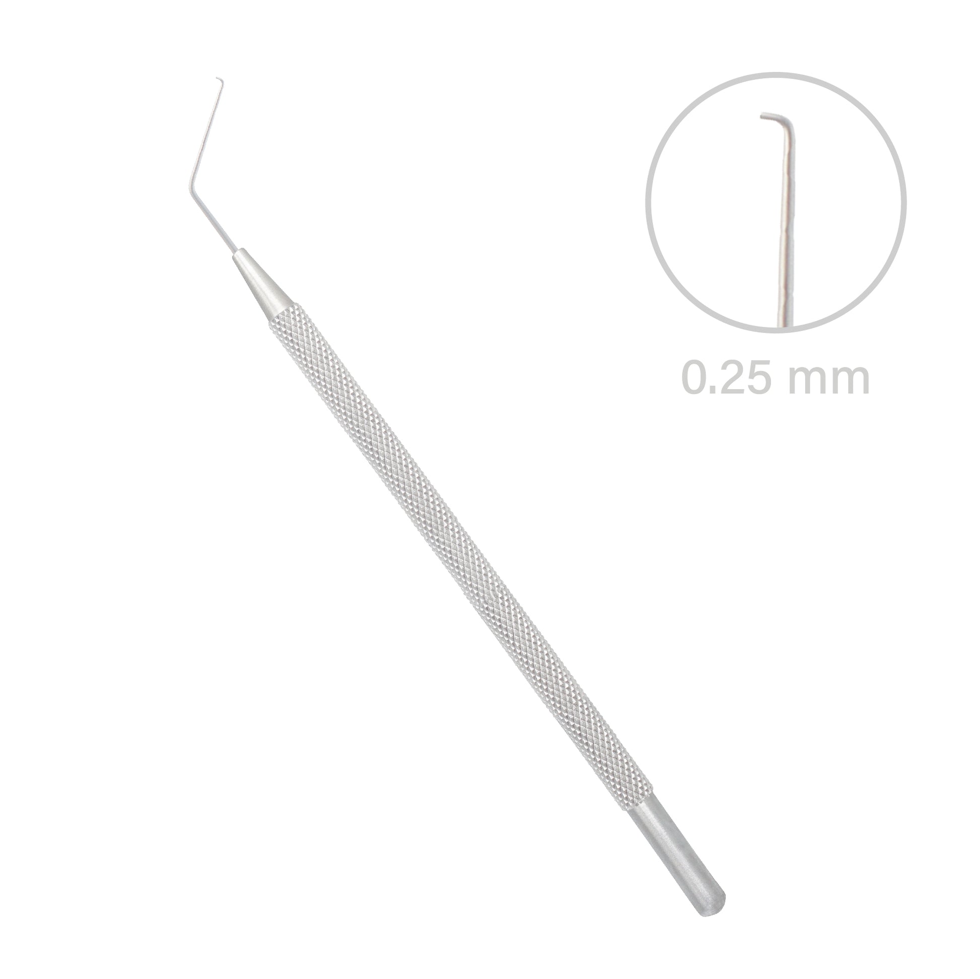 Detailed close-up view of the Sinskey Lens Manipulating Hook showing the fine hook tip and smooth stainless steel finish for ophthalmic procedures.
