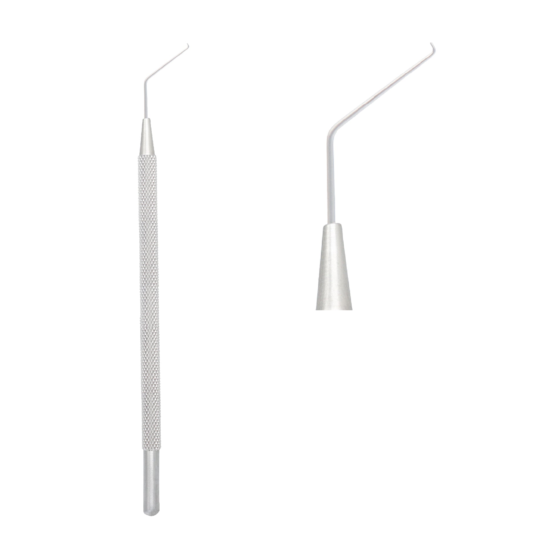 Close-up shot of the Sinskey Lens Manipulating Hook tip, highlighting the 0.25 mm precision hook designed for intraocular lens manipulation in eye surgery.