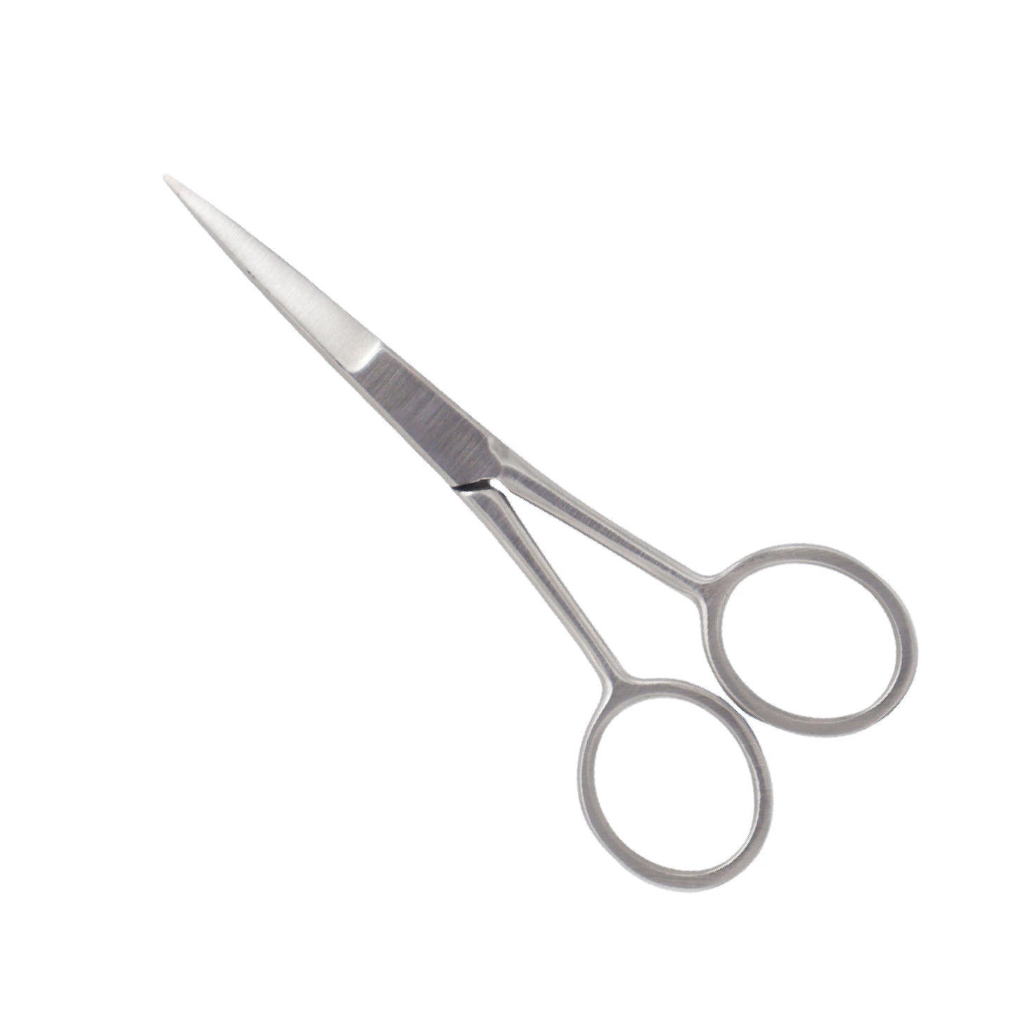 A pair of straight, stainless steel dissecting scissors with sharp, fine-pointed blades and circular finger loops, commonly used for surgical, laboratory, or grooming tasks.