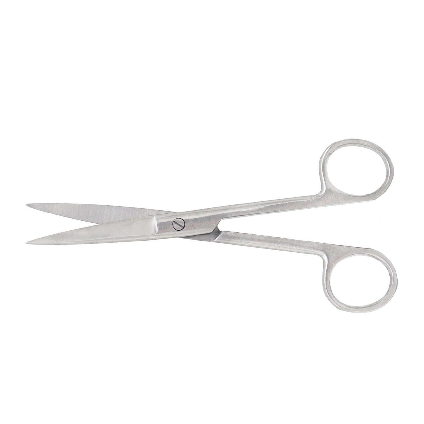 Straight stainless steel surgical operating scissors with sharp/blunt tips and finger ring handles on a white background.