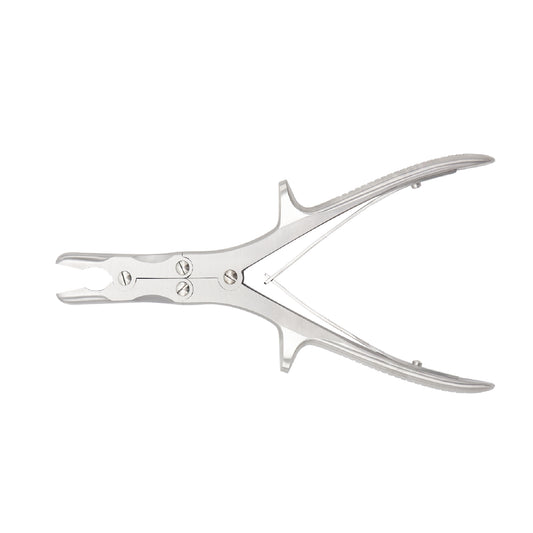 Stille Liston bone rongeur forceps with a double-action mechanism and straight stainless steel jaws for orthopedic bone cutting.