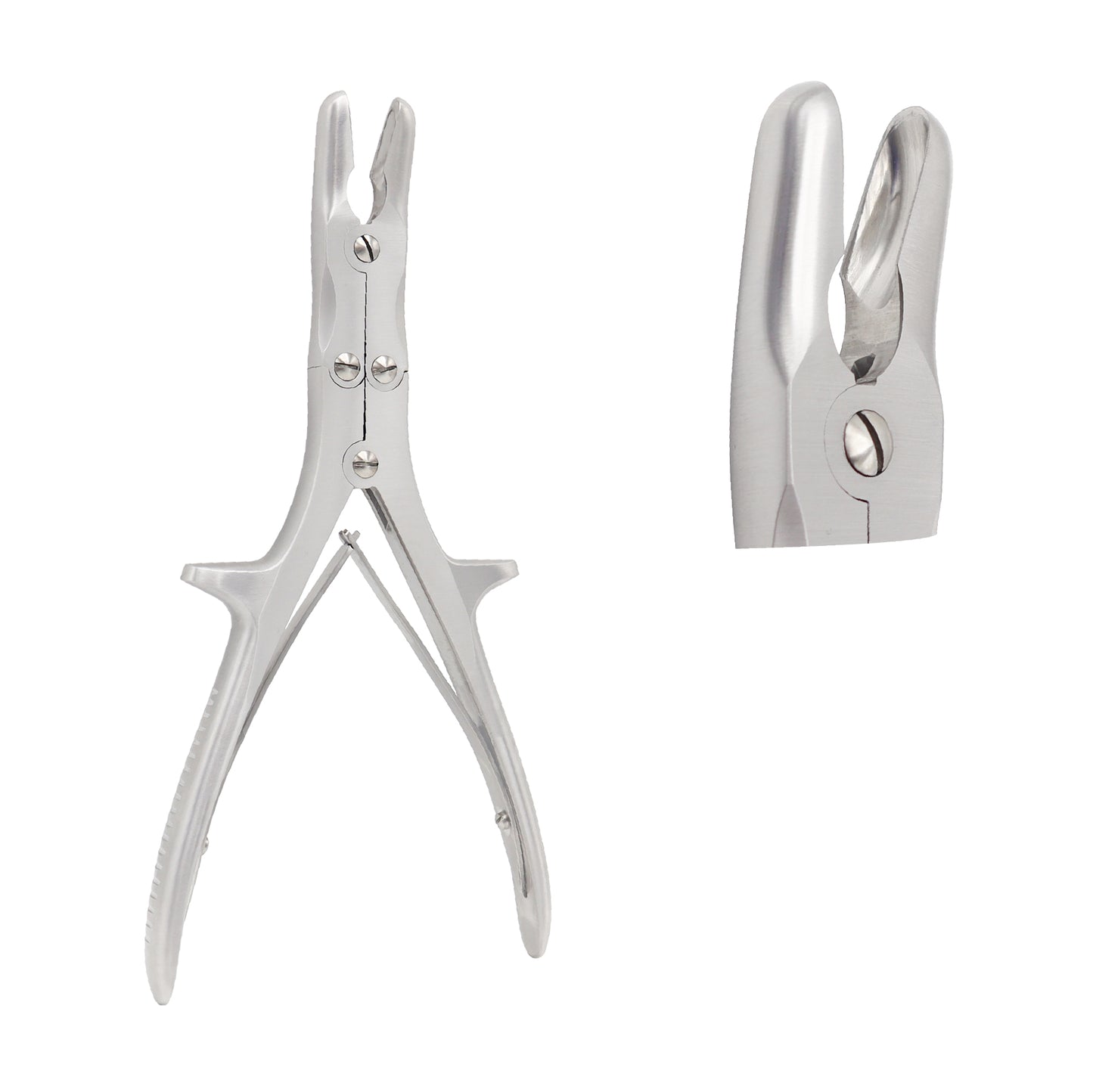 Stille-Luer Bone Rongeur, a double-action surgical instrument with curved duckbill jaws used for orthopedic bone cutting and removal.