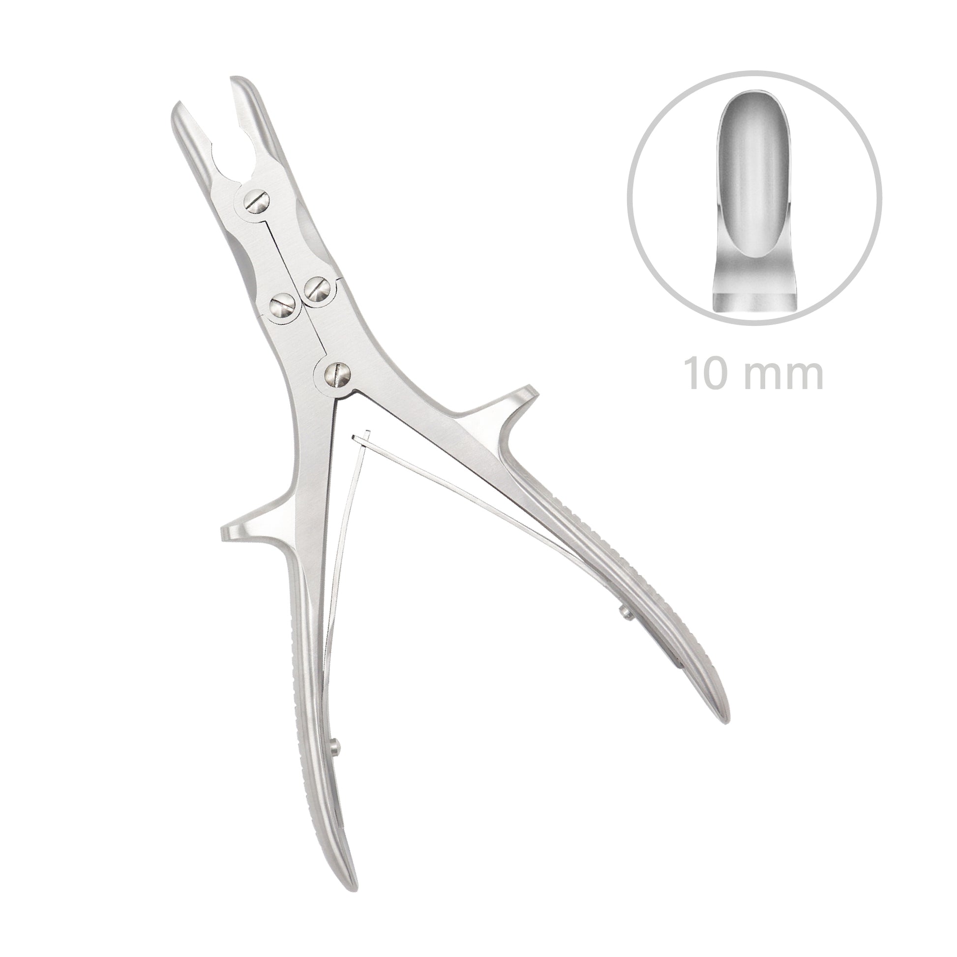 Stille-Luer Double Action Bone Rongeur with 10mm curved jaw, stainless steel surgical orthopedic instrument.